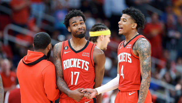 Tari Eason and Jalen Green together during the Rockets home victory against the Denver Nuggets.
